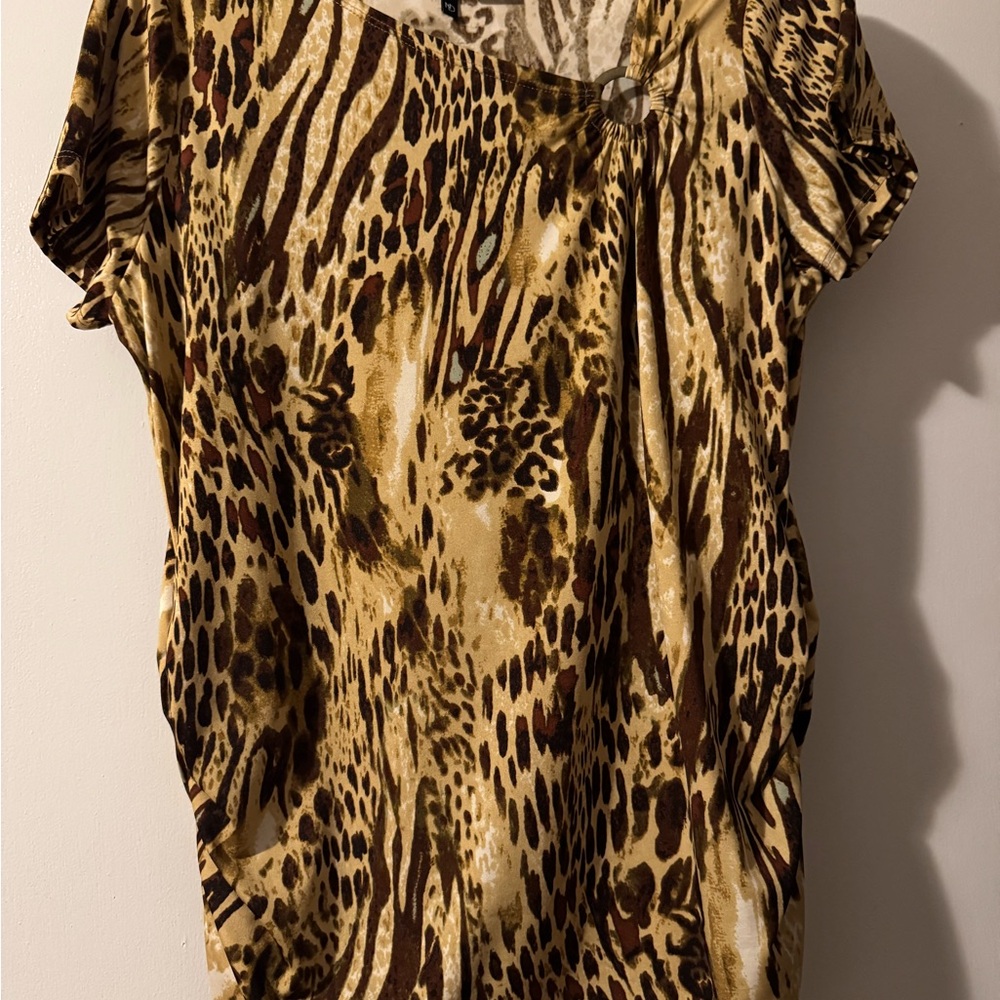 New Directions Animal Print Blouse - Brown and Cream